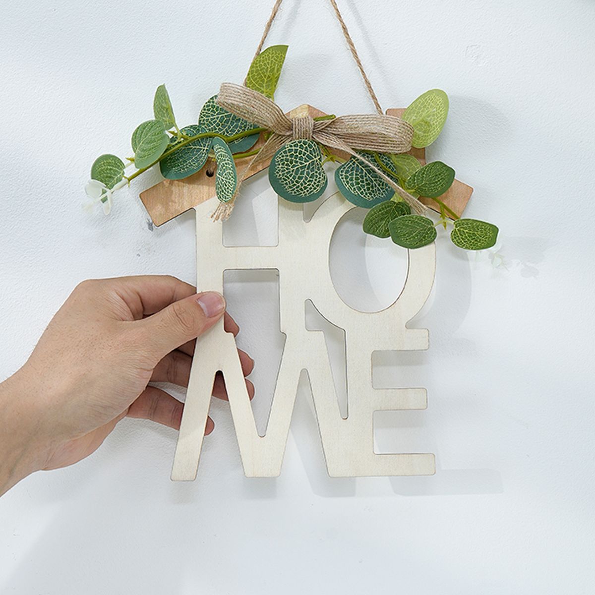 Wooden Home Typography Plaque with Eucalyptus