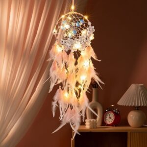 Illuminated White Feather Dreamcatcher