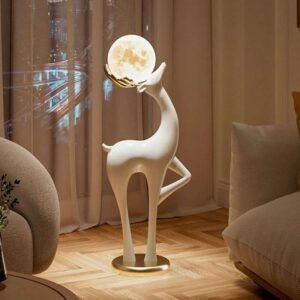 Luminous Abstract Deer Sculpture with Moon