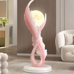 Abstract Pink Crescent Moon Lamp Sculpture